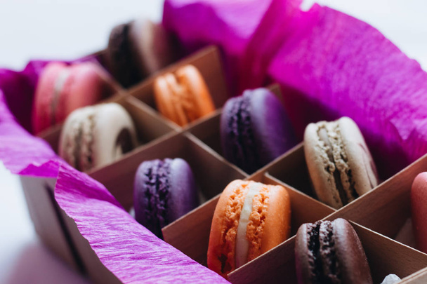 box with delicious bright macaroons, sweet dessert  - Foto, immagini