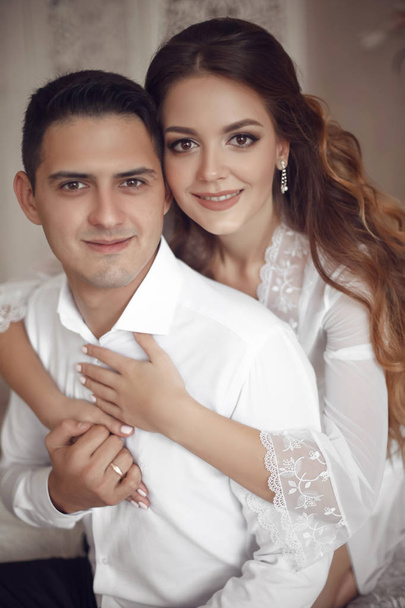 Happy newlywed couple wedding portrait. Beautiful bride and handsome groom in love. Romantic relationship. - Foto, immagini