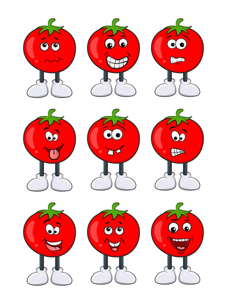 Jeu de caractères tomate drôle dessin animé isolé sur fond blanc - Vecteur, image