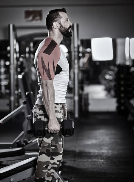 Man with dumbbells in the gym, working out - Foto, Imagen