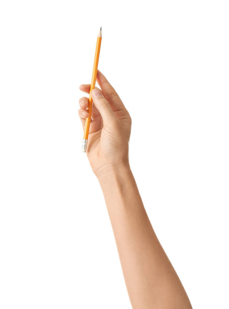 Женская рука с карандашом на белом фоне
 - Фото, изображение