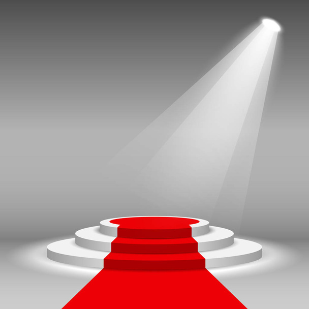 white podium and red carpet strip with lighting  - Вектор,изображение