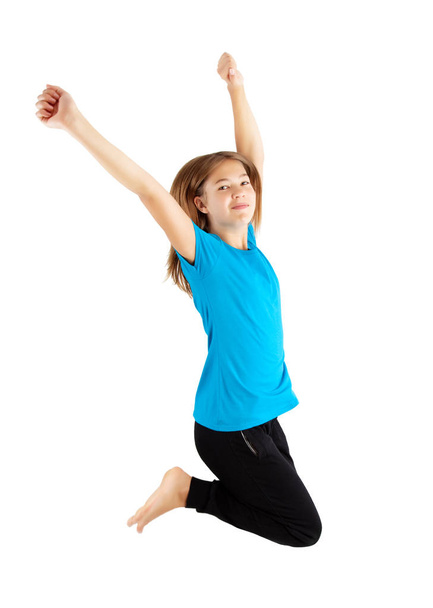 teenage girl jumping isolated in white - Foto, Bild