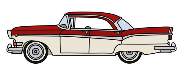 Il disegno a mano vettorializzato di una divertente vecchia macchina americana rossa e bianca
 - Vettoriali, immagini
