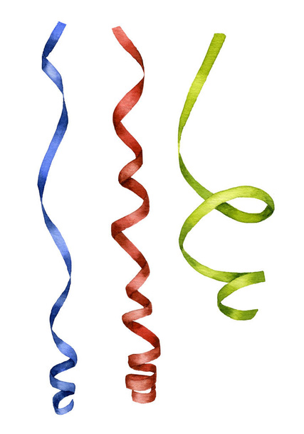 Banderoles en papier rouge, bleu et vert dessinées à la main à l'aquarelle isolée sur fond blanc
 - Photo, image
