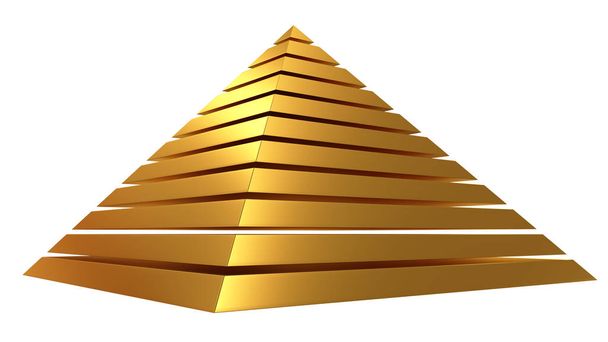 Gouden piramide geïsoleerd op wit. 3D-rendering - Foto, afbeelding