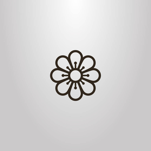 fekete-fehér, egyszerű vektor line art szerkezeti jele Kamilla nyolc szirmok virág - Vektor, kép