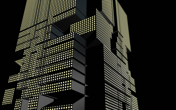 Edificio futuristico di forma geometrica astratta di notte. Illustrazione rendering 3D
 - Foto, immagini