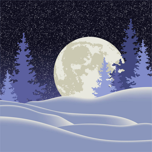 Векторні ілюстрації. Різдво. Нічний зимовий пейзаж з повним місяцем
 - Вектор, зображення