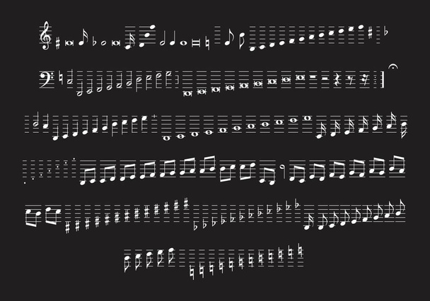 Illustration of a set of musical symbols on dark background - Вектор, зображення