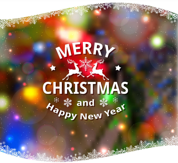 Navidad decorativo colorido difuminado brillante fondo con copos de nieve blancos. Tarjeta de felicitación de año nuevo. Ilustración vectorial
 - Vector, Imagen