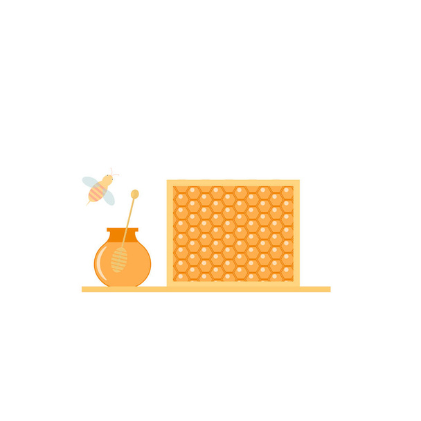 Üvegedénybe, a méz és a méh egy fehér háttér. Vektoros illusztráció . - Vektor, kép