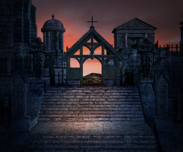 kamenné schody temné gotické pozadí - Fotografie, Obrázek