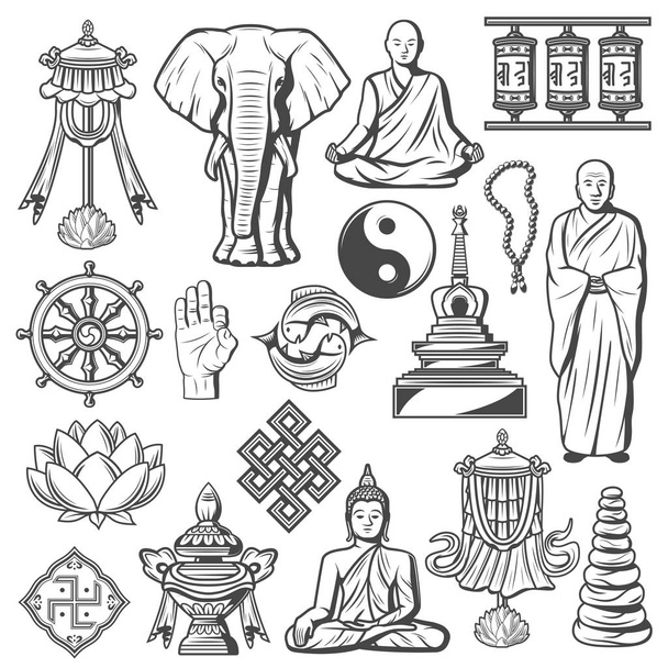 Hindulaisuus ja buddhalaisuus merkkejä ja kuvakkeita eristetty joukko
 - Vektori, kuva
