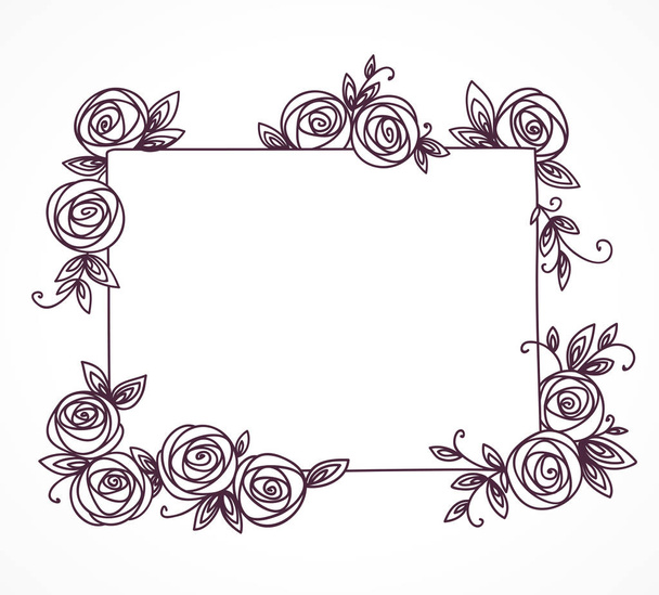Vintage cute floral frame. Hand drawn illustration for for wedding, greeting, birthday decoration design. - Vector, Image