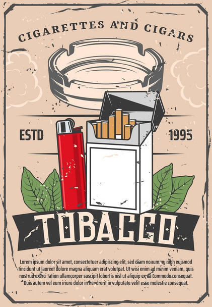 Тютюн і запальничка або скляна попільничка ретро плакат
 - Вектор, зображення