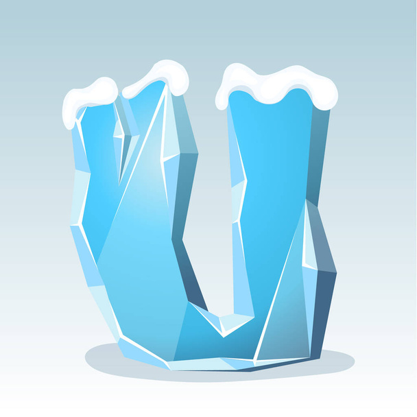 Ice letter U with snow on the top, vector font - Vector, Image