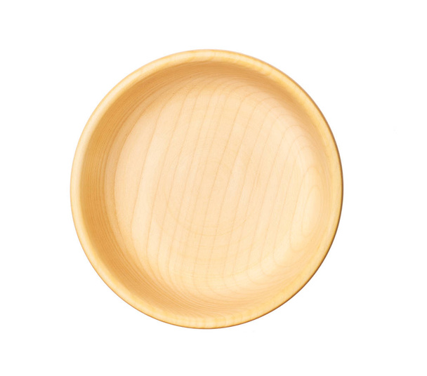 Empty wooden bowl isolated on white background with clipping path, top view - Zdjęcie, obraz