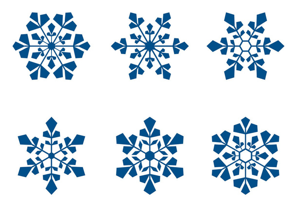 Set of blue snowflakes isolated on white, vector illustration - Вектор,изображение