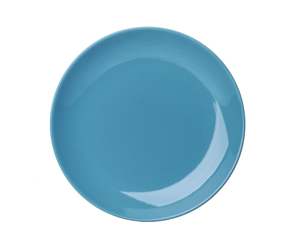 Placa azul cerámica vacía aislada sobre fondo blanco, con camino de recorte, vista superior
 - Foto, Imagen