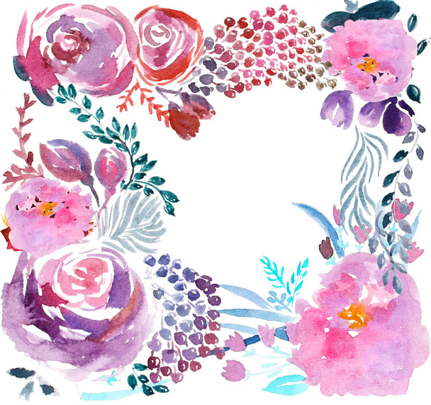 Belles fleurs rose flou fabriquées en aquarelle technique
 - Photo, image
