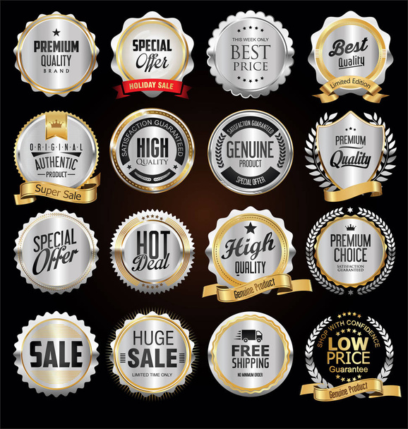 Collection of vintage retro premium quality silver badges and labels - Vector, afbeelding