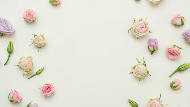 rose bud mix white background tender floral layout - Zdjęcie, obraz