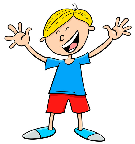 Illustration de bande dessinée d'un garçon heureux d'âge préscolaire ou élémentaire
 - Vecteur, image