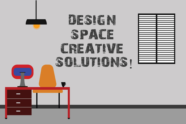 Nota de escritura que muestra Design Space Creative Solutions. Foto de negocios mostrando Creatividad ideas innovadoras invenciones Interior minimalista Ordenador y área de estudio Dentro de una habitación
. - Foto, Imagen