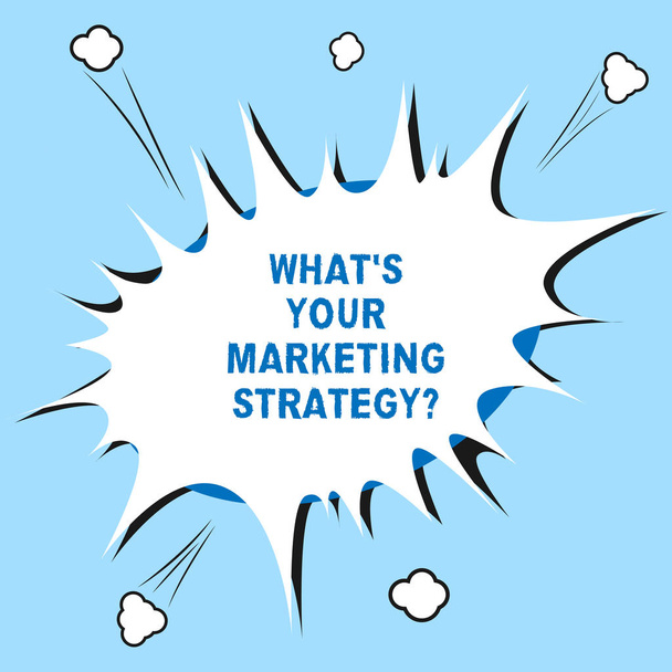 Word writing text What S Is Your Marketing Strategyquestion. Business concept for Establish your advertising plan Blank Halftone Speech Bubble for Fighting Exploding Crashing with Shadow. - Zdjęcie, obraz
