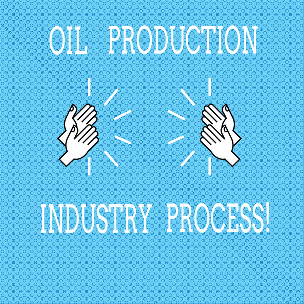 Text znamení ukazující oleje průmysl. Konceptuální fotografie ropné společnosti průmyslové zpracování analýzy výkresu Hu tleskání rukou s ikonu zvuku na bezproblémové malé kruhy. - Fotografie, Obrázek