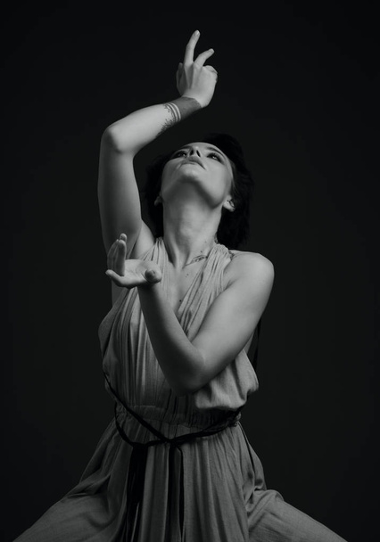 black and white dancing woman portrait - Photo, Image