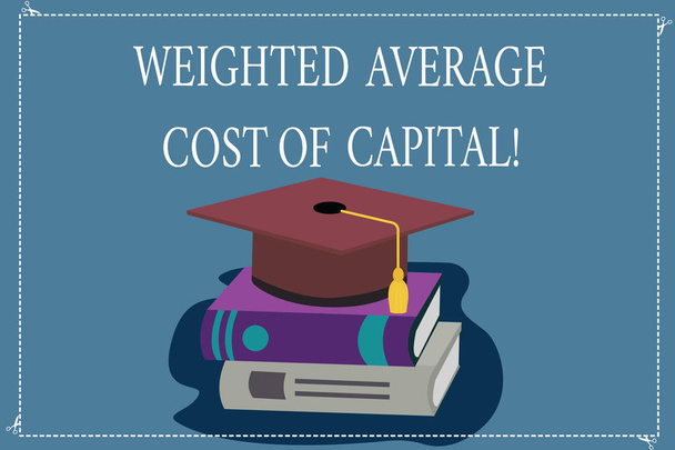 テキストを書く単語平均資本コストの加重します。Wacc 金融ビジネス指標タッセル付き色卒業の帽子のビジネス概念 3 d 学術キャップ写真本に載って. - 写真・画像