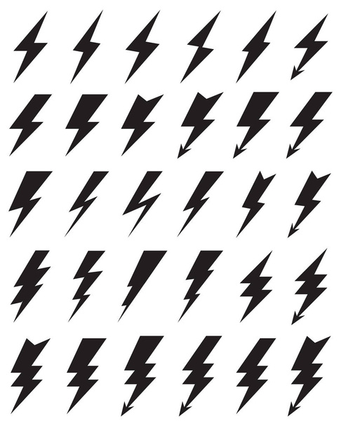 Zwarte pictogrammen van donder verlichting op een witte achtergrond - Vector, afbeelding
