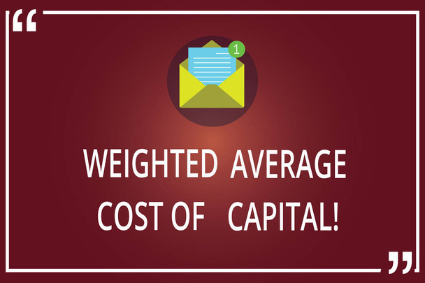 Word writing text Weighted Average Cost Of Capital. Business concept for Wacc financial business indicators Open Envelope with Paper New Email Message inside Quotation Mark Outline. - Photo, Image