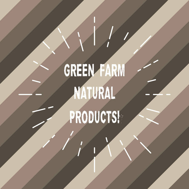 Των λέξεων γραπτώς το κείμενο Green Farm φυσικά προϊόντα. Επιχειρηματική ιδέα για φυσικό περιβάλλον γεωργικές δραστηριότητες λεπτή δέσμη γραμμές άπλωμα παύλα του Sunburst ακτινοβολεί σε διαγώνιες λωρίδες. - Φωτογραφία, εικόνα