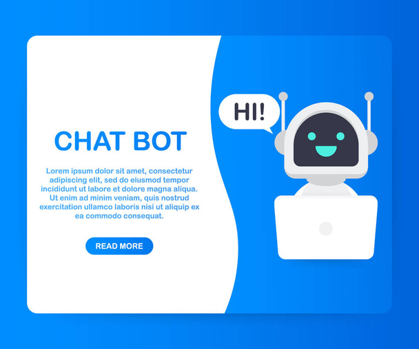 Chat Bot à l'aide d'un ordinateur portable, robot assistance virtuelle de site Web ou d'applications mobiles. Service d'assistance vocale bot. bot de support en ligne. Illustration vectorielle. - Vecteur, image