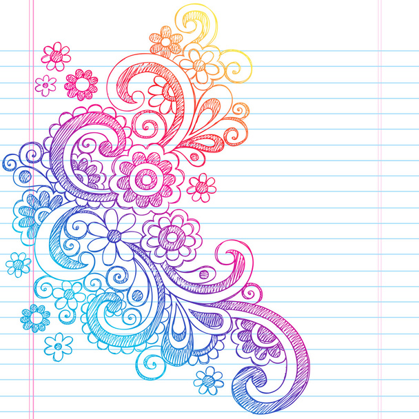 λουλούδια σχηματικό σημειωματάριο doodles εικονογράφηση φορέας - Διάνυσμα, εικόνα