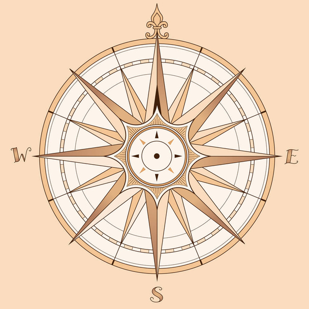 Sea compass at vintage style. Vector illustration on beige backgroun - Vector, Image