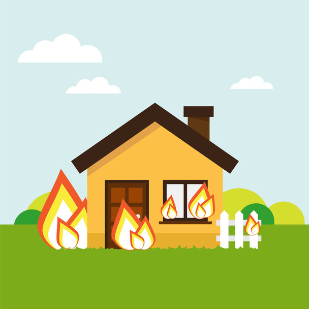 Huis brandt vectorillustratie. Eigenschap verzekeringen tegen brand. - Vector, afbeelding