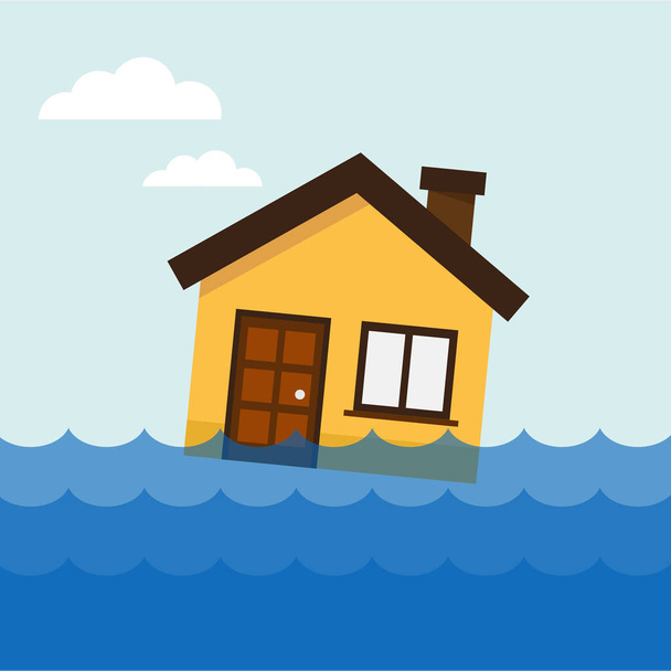 Дом затопляется под водой. Векторная иллюстрация
 - Вектор,изображение