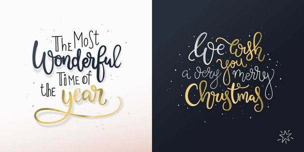 Set of two Christmas cards with freehand greetings. Merry Christmas quote wish square card design.  - Vector, Image