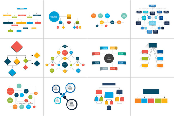 Fowcharts schemes, diagrams. Mega set. Simply color editable. Infographics elements. - Vector, Image