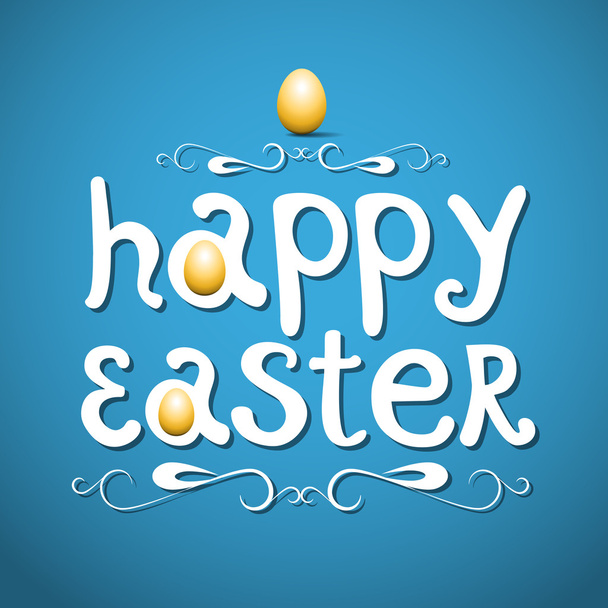 Happy easter lettering on blue background - Vector, Image