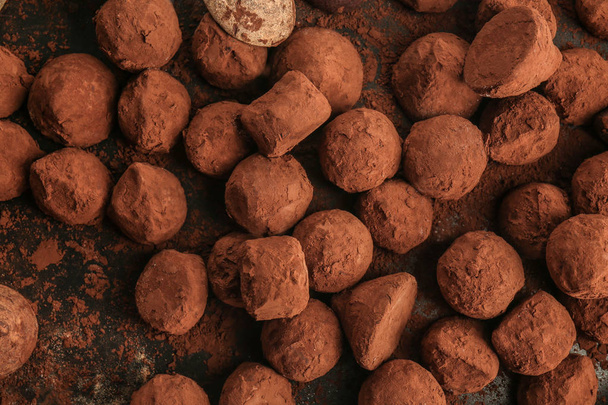 Tasty chocolate truffles, top view - Fotoğraf, Görsel