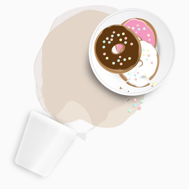 Fresh donuts with spilled tea or coffee - Foto, Imagem