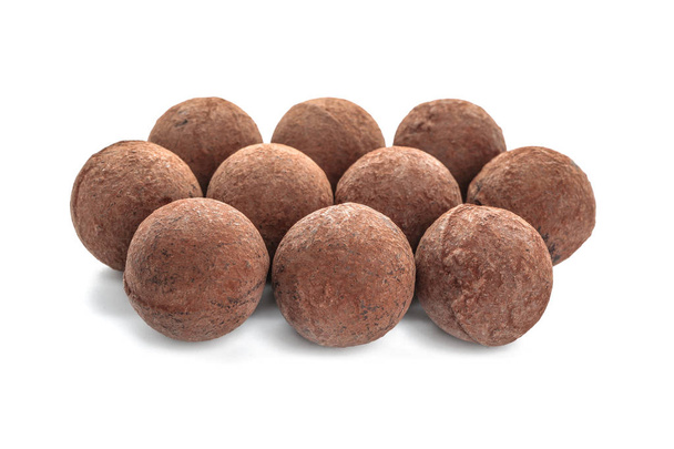 Tasty chocolate truffles on white background - Photo, Image