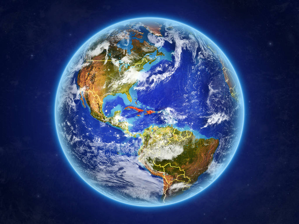 Caribe desde el espacio. Planeta Tierra con fronteras nacionales y extremadamente alto detalle de la superficie del planeta y las nubes. Ilustración 3D. Elementos de esta imagen proporcionados por la NASA
. - Foto, Imagen