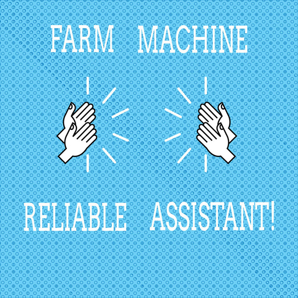 Text sign showing Farm Machine Reliable Assistant. Conceptual photo Agriculture equipment Rural industry Drawing of Hu analysis Hands Clapping with Sound icon on Seamless Tiny Circles. - Photo, Image