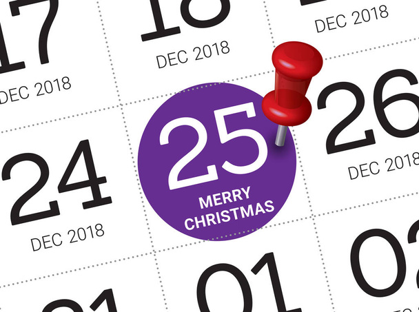 Primer plano del día de Navidad 2018 en el calendario diario. Deseándole recuerdos maravillosos durante esta alegre temporada
. - Foto, Imagen